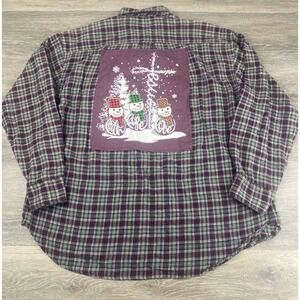 Upcycled Flannel Back Patch Shirt X-Large Unique -Snowmen Faith- Hope - Love